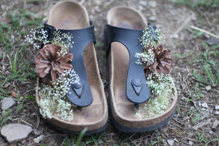 forest floral flip flops, art fashion and beautyの写真素材