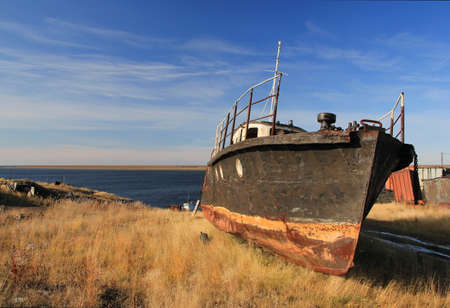 Old ship. Northern river Khatanga. Siberia. Krasnoyarsk region. Russiaの写真素材