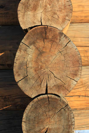 Fragment of a log house made of large wood species.の写真素材