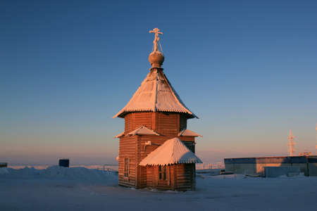 Temple-chapel in honor of the Archangel of God Michael. Norilsk airport. Russia.の写真素材