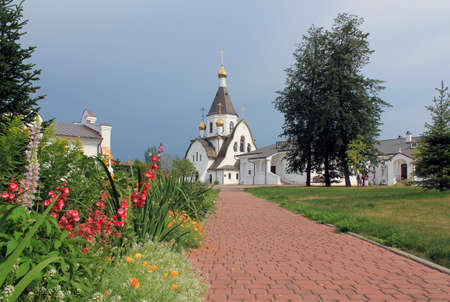 The Holy Assumption Monastery of the Krasnoyarsk Diocese of the Russian Orthodox Church, located in the village of Udachny in the city of Krasnoyarsk on the banks of the Yenisei River.の写真素材