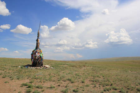Ovoo - places of worship in the culture of the Mongols, Buryats, Tuvinians, Khakassians and other Turkic-Mongolian peoples of Central Asia.の写真素材