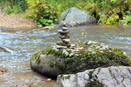 Stone Zen on the banks of the Belokurikha River in the Altai Territory. Russiaの写真素材