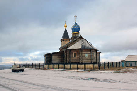 Holy Epiphany Church in the village of Khatanga, Krasnoyarsk Territory.の写真素材