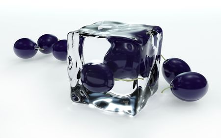 Plum frozen in ice cubeの写真素材