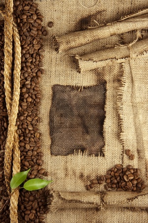 coffee beans and burlapの写真素材