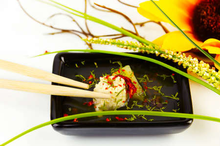 delicious meatballs in the sauce beautifully decoratedの写真素材