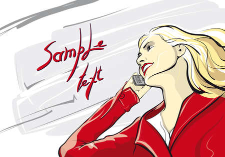 Happy girl talk on the phone (Vector Illustratio)のイラスト素材