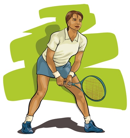 Tennis. Player with racket ready to hit a ball.  (Vector Illustratio)のイラスト素材