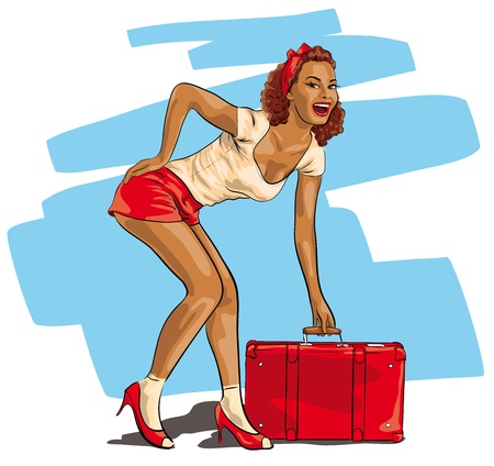 sexy woman with a travel suitcase  のイラスト素材