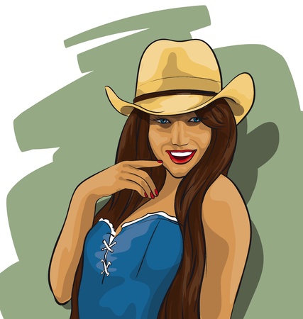 woman, beautiful charming in a cowboy hatのイラスト素材