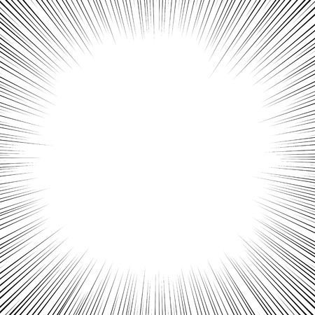 Comic book black and white radial lines background Square fight stamp for card Manga or anime speed graphic ink texture Superhero action frame Explosion vector illustration Sun ray or star burst elementのイラスト素材