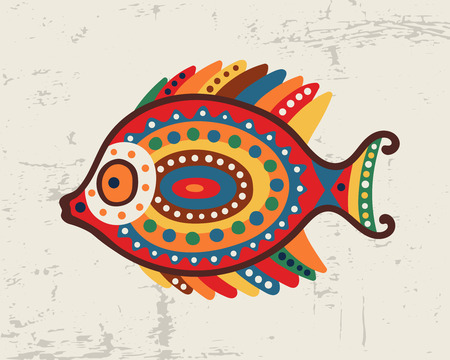 Decorative ornamental fish Tribal ethnic bright vector illustration Hand drawn object.のイラスト素材