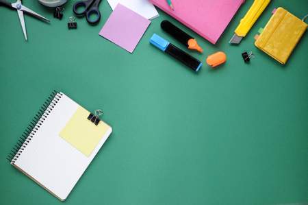 Study stuff. Education background. Stationery. Aspects of education. Pencil, papers, markers,...