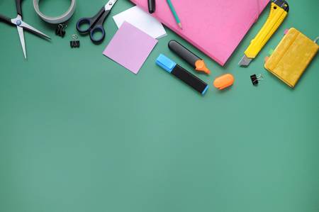 Study stuff. Education background. Stationery. Aspects of education. Pencil, papers, markers,...