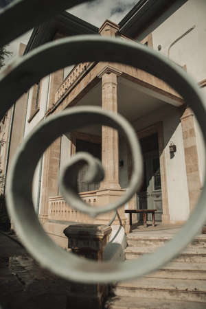 View on an old building from fence in Larnaca, Cyprusの写真素材