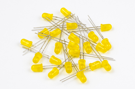 Yellow Light diodes batch on white backgroundの写真素材