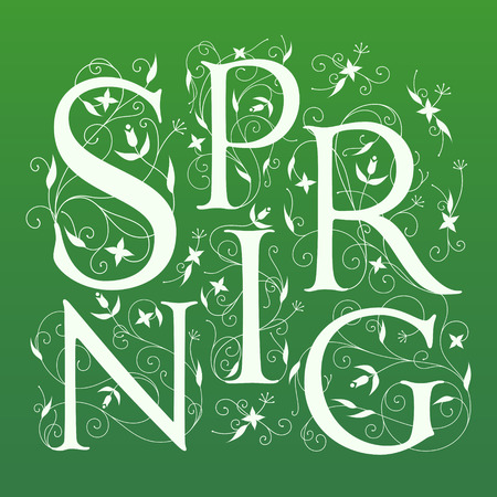 Spring floral lettering artwork. Vector illustration. Letters decorated with swirls and flowers ornamentsのイラスト素材