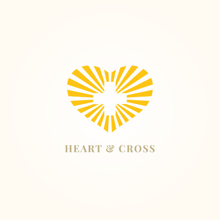 Heart and Cross vector logo design. Church logotype symbol template. Vector illustrationのイラスト素材