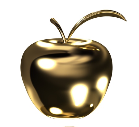 Gold apple with leafの写真素材