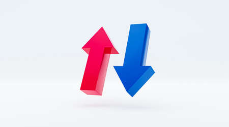 Arrows red and blue on white background analysis up and down 3d rendering creative conceptの写真素材