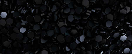 Hexagonal background in Black colors, for web and banners, 3D rendering