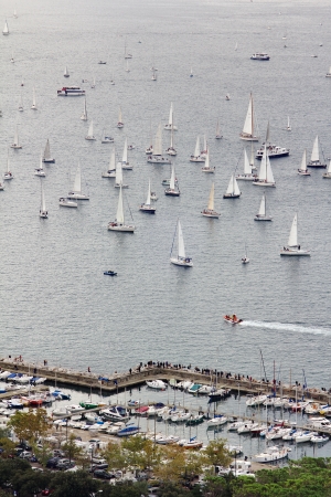 Trieste, Italy - October, 13  group of sails are reaching the start line of the 45th Barcolana regatta at Trieste, Italy on October 13, 2013  More than 1500 boats took part in the race のeditorial素材
