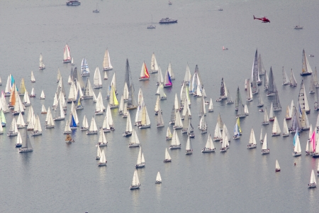 Trieste, Italy - October, 13  group of sails after the start line of the 45th Barcolana regatta at Trieste, Italy on October 13, 2013  のeditorial素材