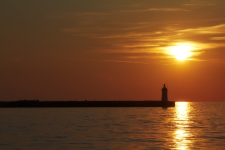 Sunset in summer at Porec Marina, Croatiaの写真素材