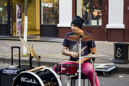 a street musician plays the drum Russia,Krasnodar,october 7,2018