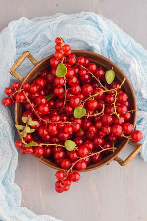 Fresh red currant grapes on the wooden table