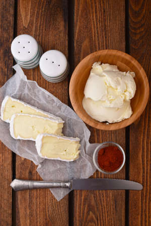 Cheese breakfast with camembert and quarkの写真素材