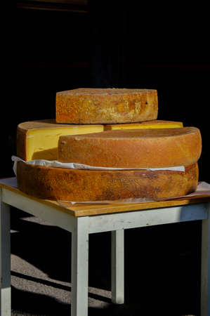 Huge wheel of artisan cheeseの写真素材