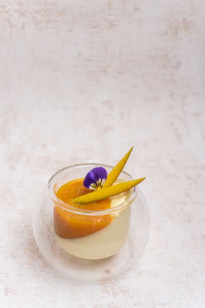 Exotic panna cotta with mango and maracujaの写真素材