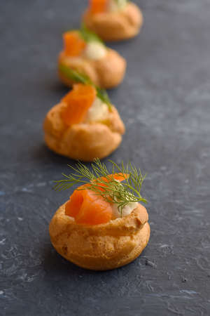 Homemade salty choux with salmonの写真素材
