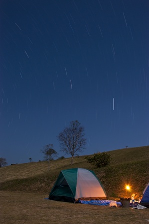 Illuminated Camping tent at Nightのeditorial素材