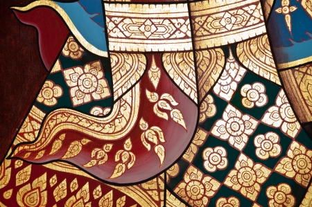 Vintage traditional Thai style art painting on temple for background  The temple is open to the public domain and has beautiful murals on the walls のeditorial素材