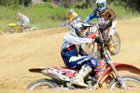 NAN, THAILAND - JUN 03: An unidentified rider participates in the 3rd round (Class A Type) of Motocross 2012 Thailand motocross championship on June 03, 2012 in Nan Province, Thailand.のeditorial素材