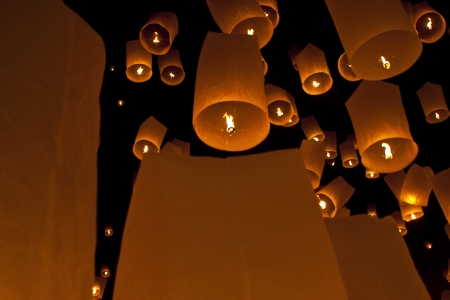 Sky lanterns firework festival,Chiangmai ,Thailand, Loy Krathong and Yi Peng Festivalの写真素材