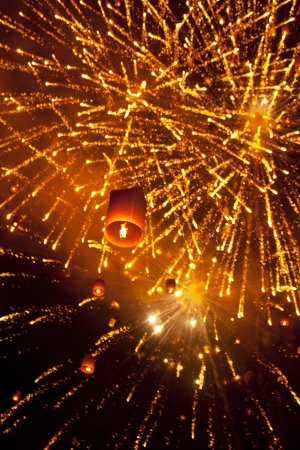 Sky lanterns firework festival,Chiangmai ,Thailand, Loy Krathong and Yi Peng Festivalの写真素材