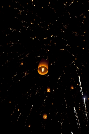 Sky lanterns firework festival,Chiangmai ,Thailand, Loy Krathong and Yi Peng Festivalの写真素材