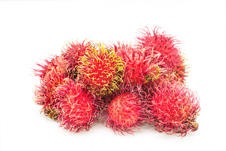 close up group of rambutan on white backgroundの写真素材