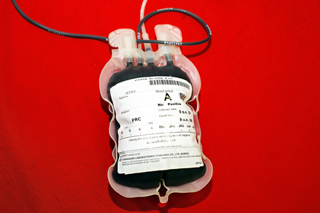 NAN-DECEMBER 5 :Human blood in storage of celebrate the birthday King Bhumibol Adulyadej. People blood donors day December 5, 2014 at Nan Hospital Nan province of Thailand.のeditorial素材