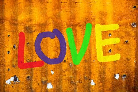 Word LOVE (uppercase) on old Containers backgroundの写真素材