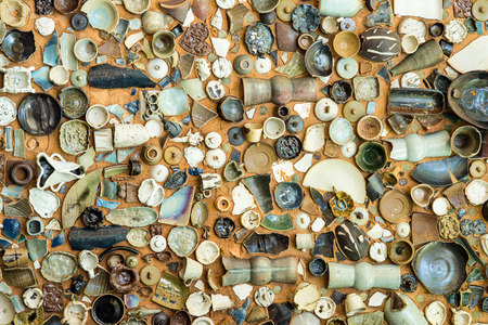 Vintage Pottery with texture background of ancient pottery shardの写真素材