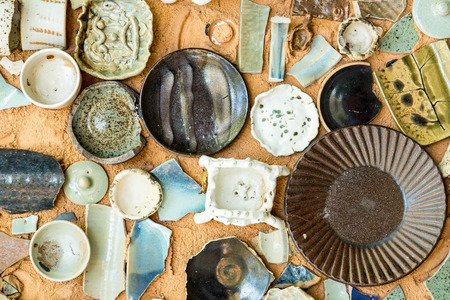 Vintage Pottery with texture background of ancient pottery shardの写真素材