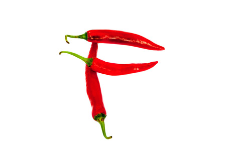 Font made of Hot red chili peppers isolated on white background - letter F