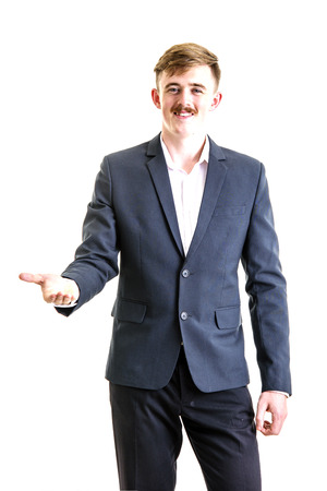 business, people and office concept - happy smiling businessman in dark grey suitの写真素材