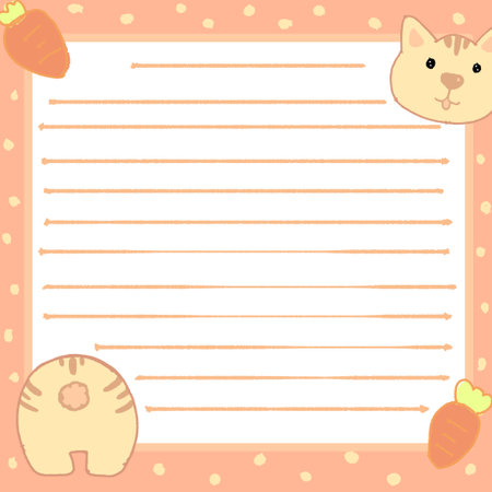 Cute Childish Lined Note Sheets Set, Notebook, Planning Pages, Organizer for Kids with Cute Funny cat Characters Cartoon Vector Illustrationのイラスト素材