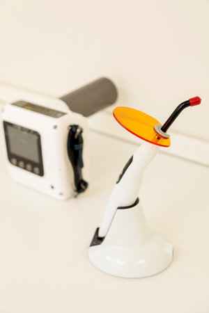 Interior of the dental office with a chair and tools for dental treatment.の写真素材